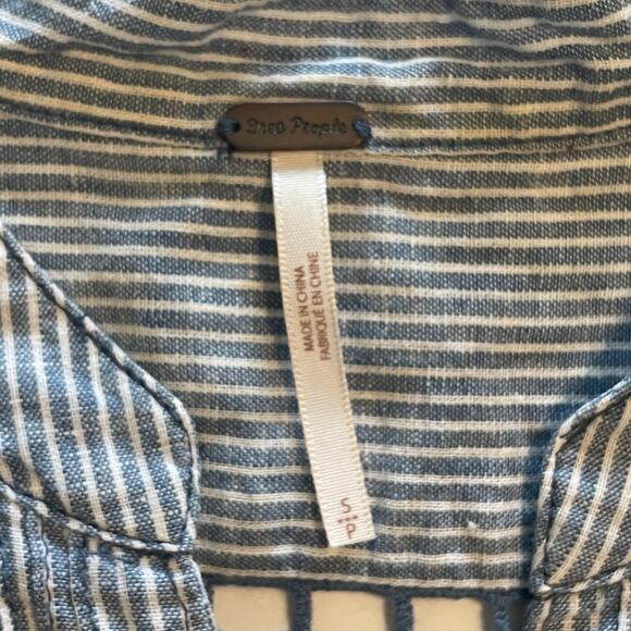 Free People Poppin Off Lace-Up Mini Dress Womens Small Chambray Striped Linen - Picture 5 of 10